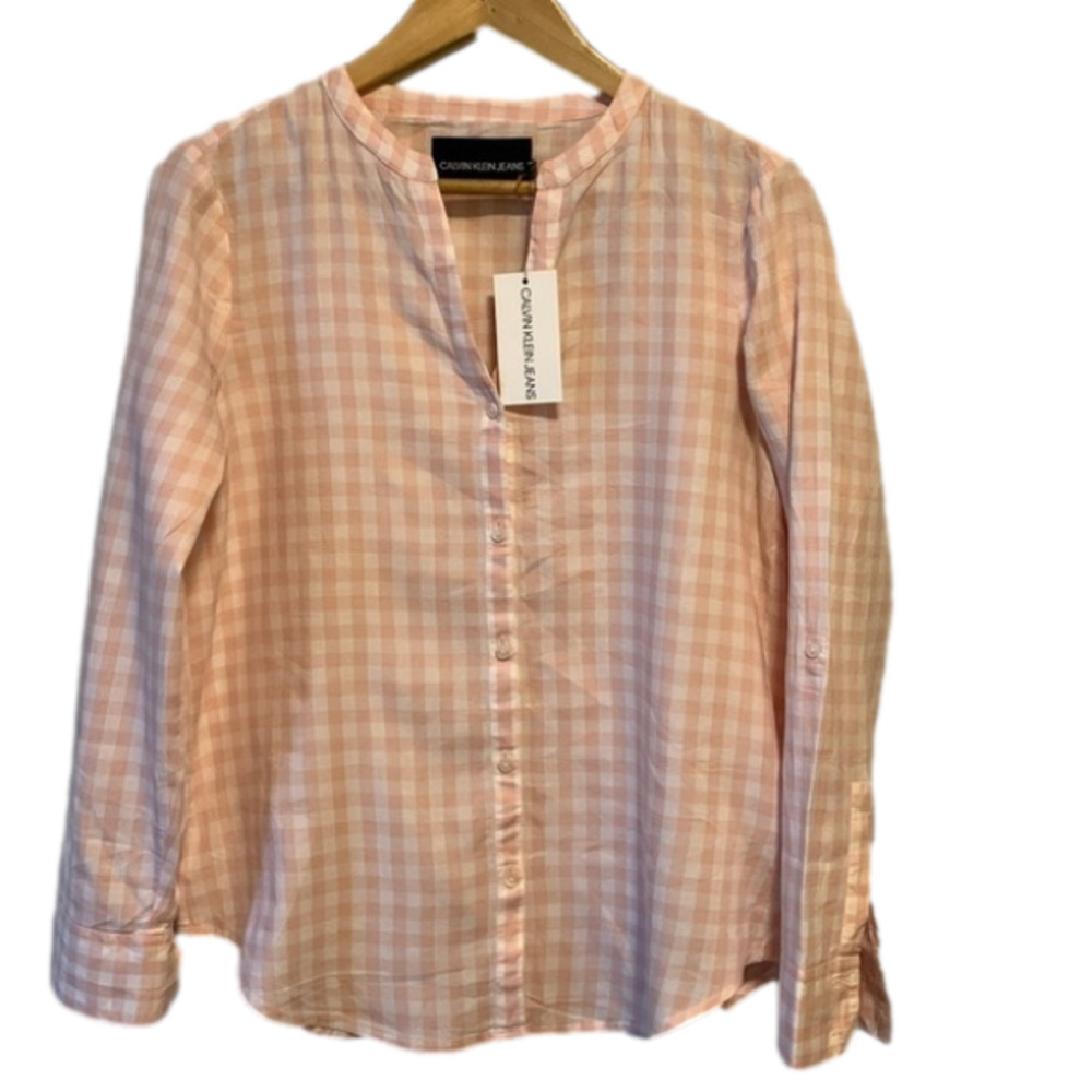 NWT! Calvin Klein Pink Gingham Button Down Dress Shirt Sz S